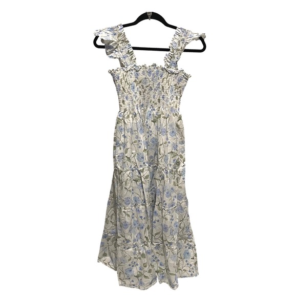 Hill House Home The Nap Dress Floral Smocked Midi Blue White Square Neck Small - Picture 7 of 14